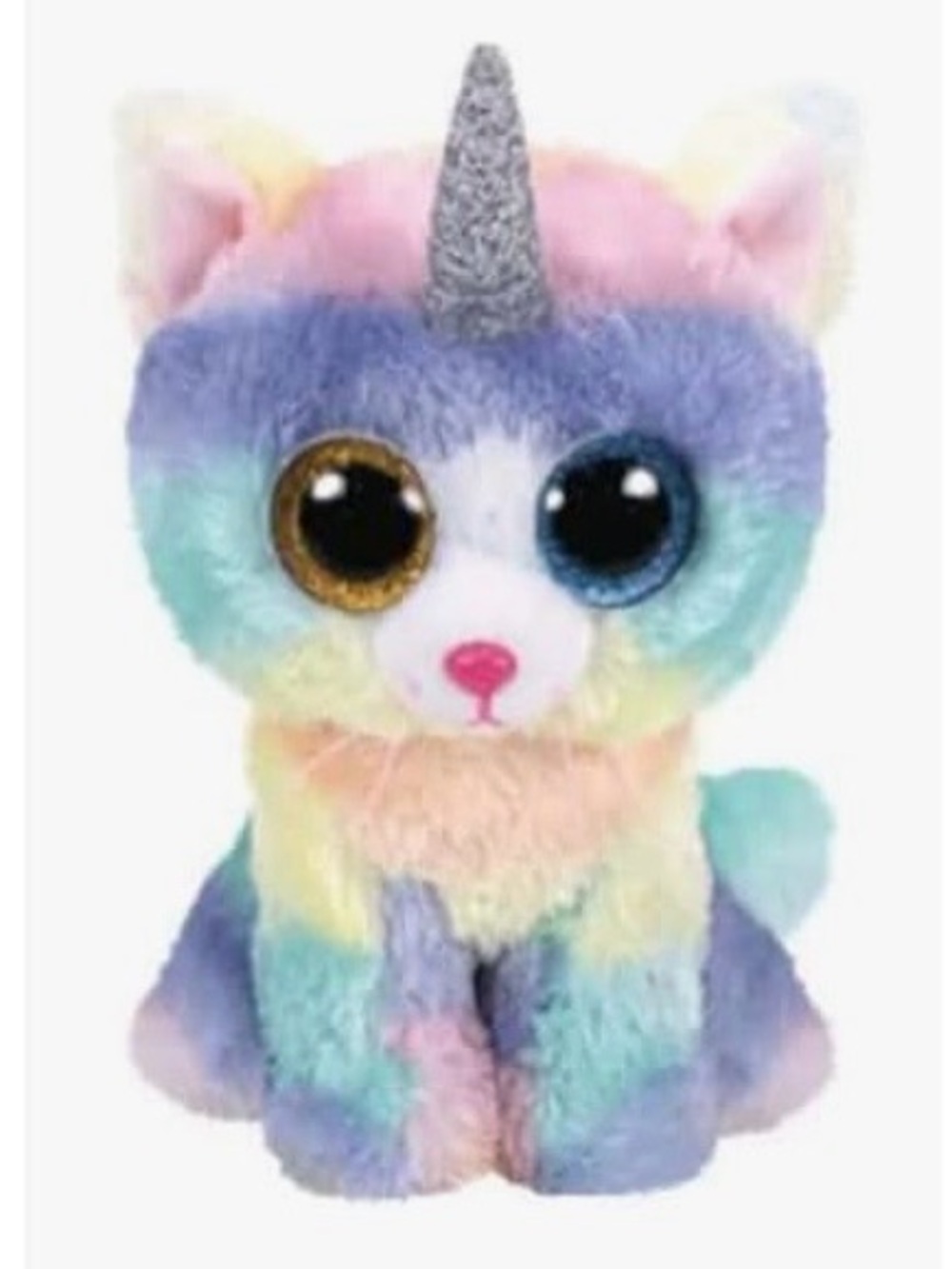 Ty Multicolor Pastel Unicorn Cat Plush - Silver Horn